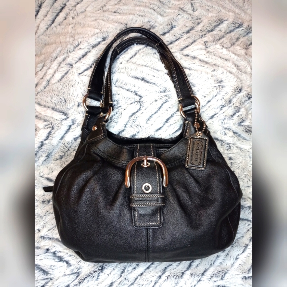Coach Soho Leather Lynn (Black) Style F15527 Black Hobo Bag